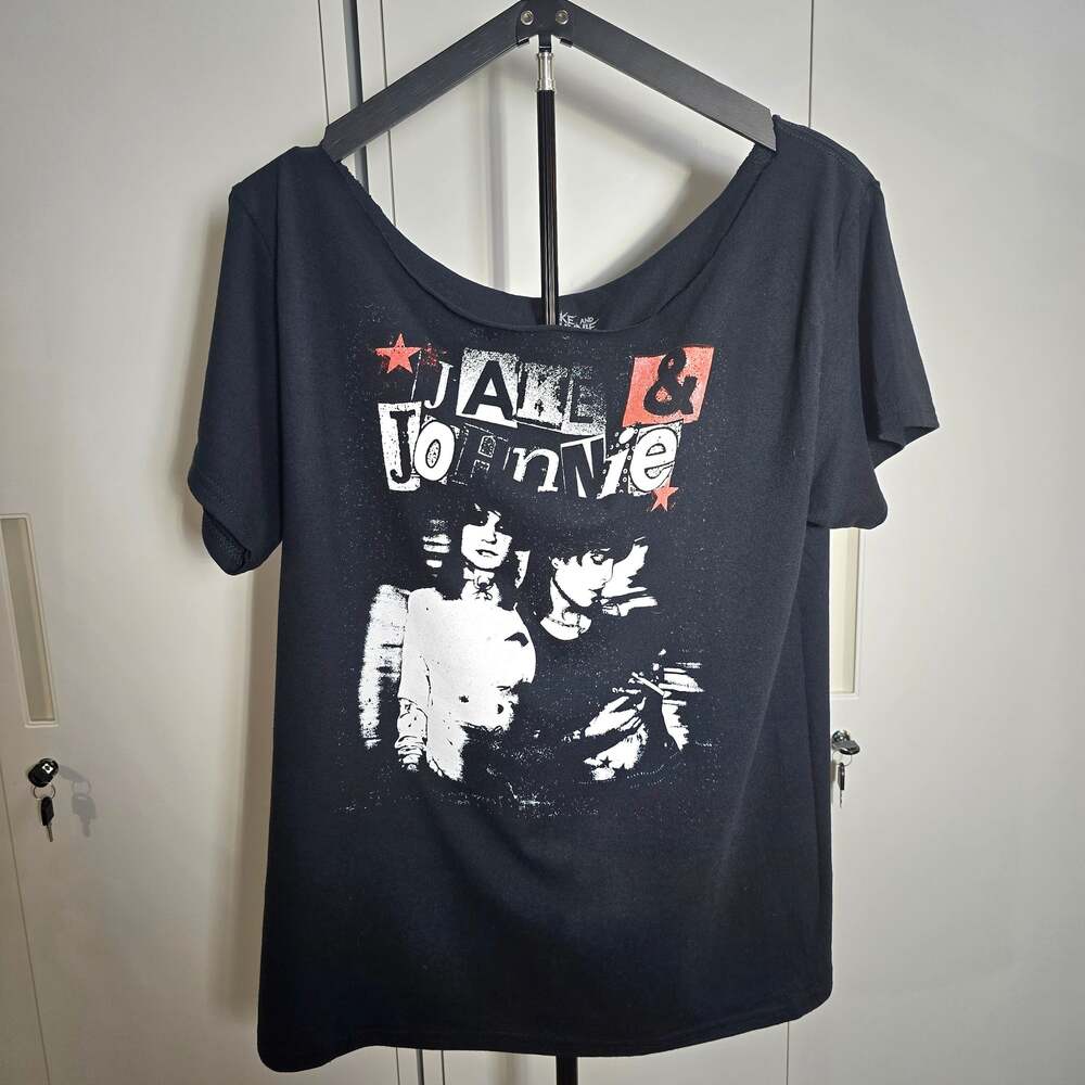 Jake & Johnnie Girls Off-Shoulder T-Shirt - Black, Size Large